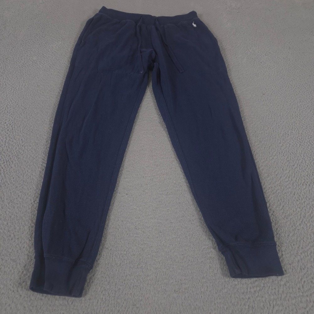 Polo Ralph Lauren Pants Mens M Navy Waffle Knit Tapered Leg Lounge Joggers Logo